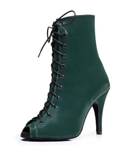 LITNERMIA Mujer Elegante Punta Abierta Formal Noche de Fiesta Cordones Moderno Danza Tobillo Botas, Afm0607 Green, 36.5 EU