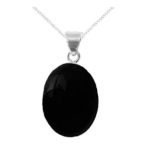 925 Sterling Silver Real Whitby Jet Medium Oval Pendant (15X20mm) and Curb Chain - Elegant Statement Jewellery - For the One you Love Cover
