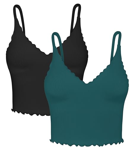 Image of Sunzel Tank Top for Women, V Neck Seamless Ribbed Crop Camisole with Ruffles