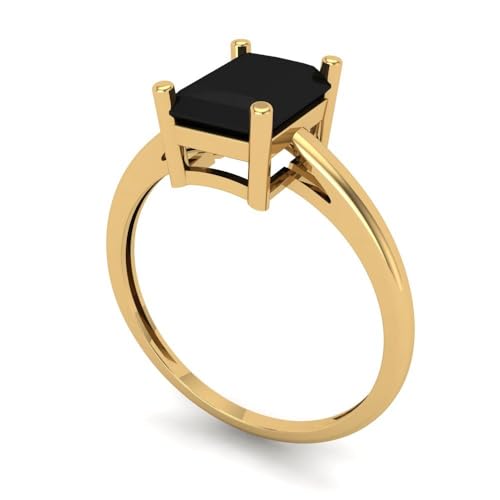 2 tcw Emerald Cut Engagement Ring for Women, 14K Solid Gold, Yellow Gold, Solitaire Natural Onyx Bridal Anniversary Promise Ring2