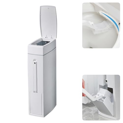 La Mejor Recopilación de Cubos de basura los mejores 5. 50 Zamus 2 en 1 Bote de Basura con Escobilla, Cubo de Basura con Tapa y Apertura con un Solo Toque, Cesto Basura de Delgados y Pequeño para Baño, Cocina, Oficina, Dormitorio