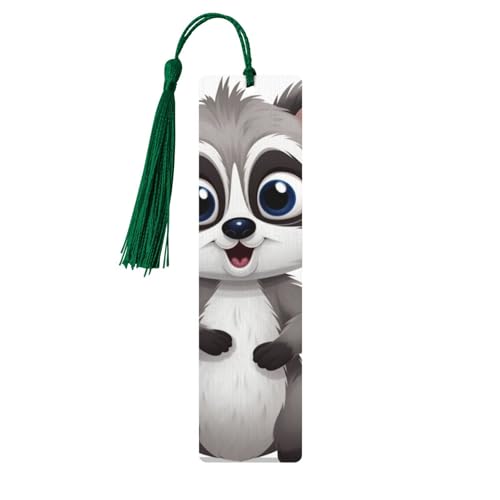 カートゥーン キュート アライグマ 木製 しおり DIY 木製 クラフト しおり カラフル タッセル 木製 ギフトタグ ラベル 珍しい ギフト 本 愛好家 男性 女性