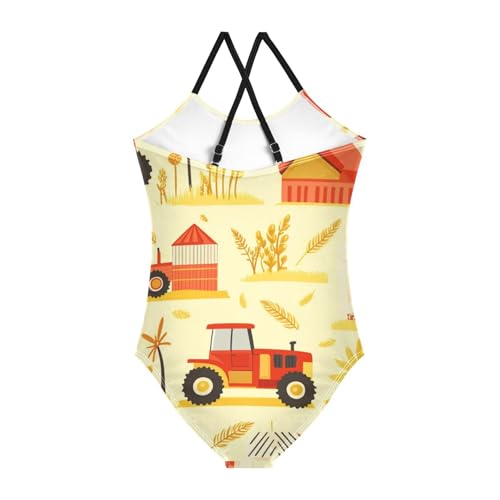 Girls Swimsuits 1 Piecing Beach Girls' Swimwear Combine Harvester Tractor and Granary 2_12