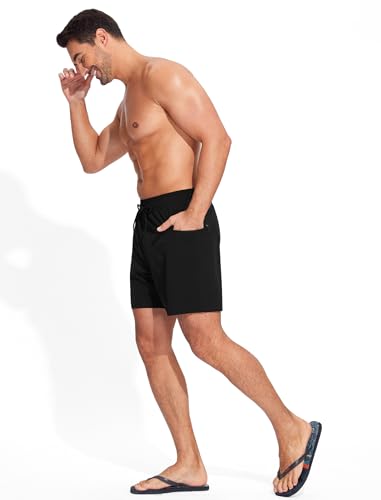 Mens Swim Trunks with Printed Compression Liner Quick Dry Bathing Suits 6" Beach Swimming Shorts with Zipper Pockets3