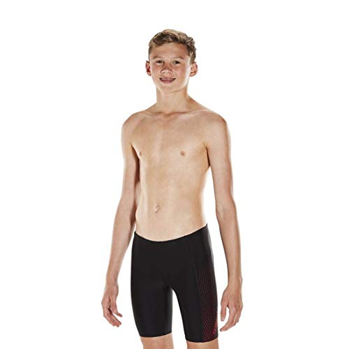 Image of Speedo Boy's Endurance 10 Gala Logo High Chlorine Resistant UPF 40+ Sun Protection Hyperboom Panel Print Jammer