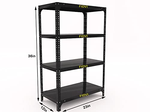Image of Space Saving Multipurpose Rack Slotted Angle Metal Rack | Easy to Assemble Rack || SR-007 11249 12 inch D X 23 inch L X 36 inch H 4 Shelf 24 Gauge Shelf 20 Gauge Angle Powder Coated (Black)(Pack of 1)
