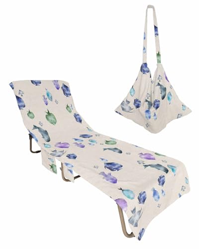 Ocean Sea Fish Beach Chair Towel Covers for Chaise Lounge with Side Pocket, Soft Plush Pool Towels Cover for Patio Sunbathing Outdoor 29''x85'' Vintage Abstract Coastal Nautical Art
