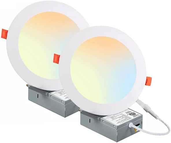 ZEEZ 2 Pack LED Recessed Lighting 4 Inch, 9W 780LM High Brightness Dimmable Ceiling Light Fixture, Selectable 5CCT 2700K/3000K/3500K/4000K/5000K, Ultra-Thin Canless Wafer Downlight w/Junction Box