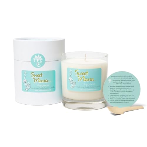 Happiness Lotion Candle | Gardenia, Pineapple & Coconut Water | Luxury Soy Candle | Aromatherapy Massage Candle | Ultra Moisturing Body Butter | Hand Poured in USA | 9 oz. | Sweet Mana