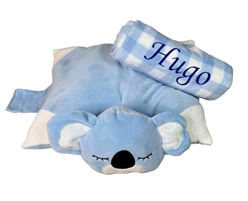 Danielstore Oso de Peluche Personalizado para Bebé Personalizado el Nombre del recién Nacido Bordado Regalo Recién Nacido (Manta Personalizada Cojín Koala Azul)