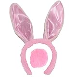 Plush Bunny Ears Headband & Fuzzy Tail Costume Set (Pink)