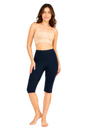 Image of mybody Women's Cotton Knee Length Cycling Shorts | Stretchable Breathable Biker Gym Yoga Workout Shorts | Mid Waist Athletic Fit