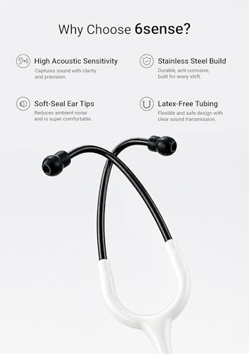Image of Knya 6sense Stethoscope for Doctors & Residents | Tunable Diaphragm | Dual-Head Chest Piece for Adult & Pediatric Use | Lightweight Stainless Steel | Latex-Free Tubing | Soft-Seal Ear Tips | Premium Gift Box | for Medical Students (White)