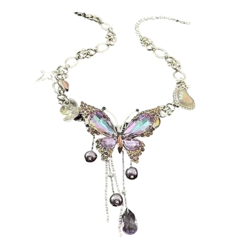 Collier papillon chaîne réglable anti-inconfort avec frange dynamique fluide