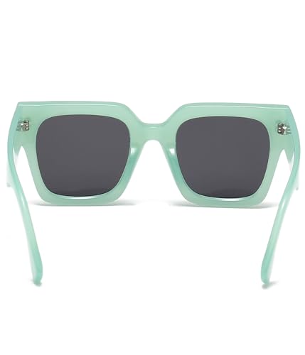 Fashion Oversized Square Sunglasses for Women Men Big Thick Frame Black Shades UV400 Protection(A9 Green/Grey)4