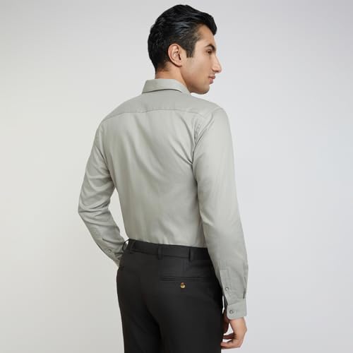 Image of Raymond Men's Slim Fit Solid Pattern Pure Cotton Full Sleeve Semi Cut Away Collar Formal Shirt
