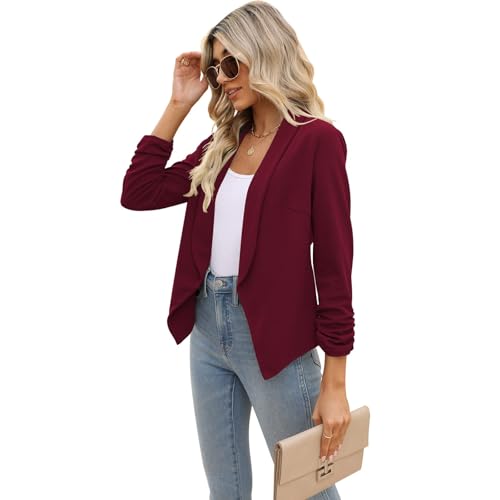 Image of POGTMM Women 3 /4 Sleeve Blazer Open Front Cardigan Jacket Work Office Blazer