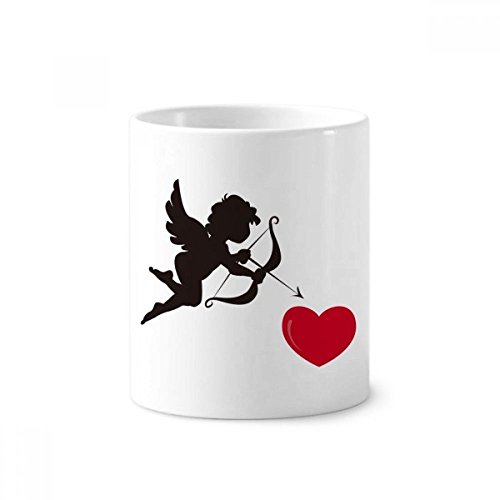 Cadeau mug Ange Cupidon rouge céramique blanche | Tasse 350ml porte-stylo et brosse à dents