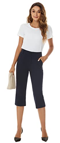 Women's Barely Bootcut Capri Pants Stretchy Capri Dress Pants with Pockets4