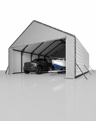 Image of GarveeLife Door Panels with Zippers Tarp for Metal Carport 20x25 ft and 20x20 ft, 2 Pcs Door Panel with 40 Ball Bungees, Gray