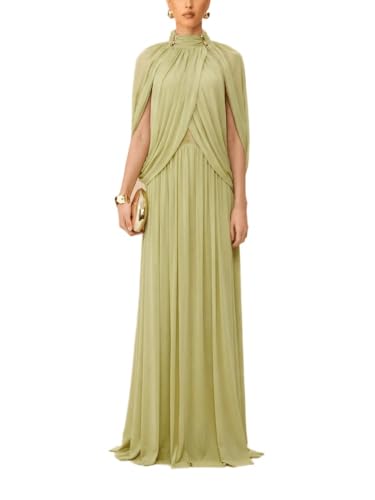 Womens Dresses Standing Neck Tulle A-line Dress Pleated Skinny Casual Dress Simple Elegant Evening Dresses Vintage Comfortable Cross Sleeve For Daily Travel Wedding Party Cocktail Prom Dating Green