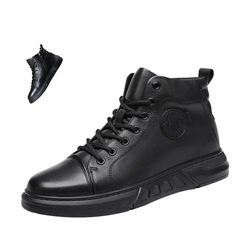 Keilinia Men's Black High-top Leather Boots,2023 Fall/Winter New Round Toe Non-slip Side Zip Casual Business Dress Ankle Booties