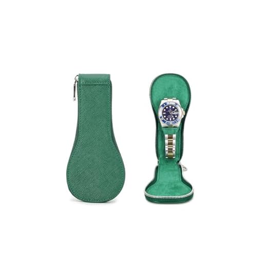 Hiram 1 étui de montre en cuir véritable Saffiano, étui pour 1 montre, portable, fermeture éclair, organisateur de protection (vert)
