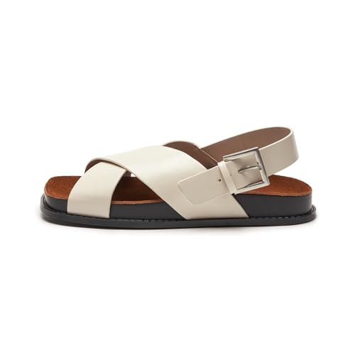 Image of C.Paravano Women Sandals | Women's Slide Sandals | Comfortable Dressy Flat Sandals | Sandals with Arch Support | Adjustable Buckle Slip On