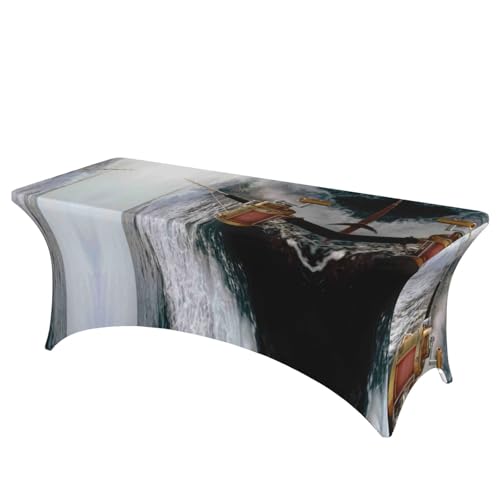 Nappe extensible imprimé pêche 1,8m en élasthanne pour table de banquet