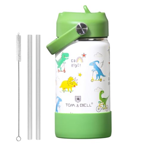 Image of TOM & BELL Insulated Water Bottle for Kids, Double Wall Stainless Steel Sipper Bottle with Silicon Bottom Sleeve, Hot and Cold, 350 ml (flower350)