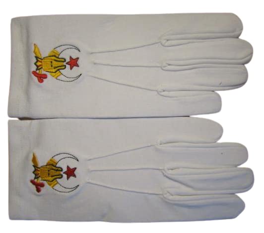 Three Colors Masonic Regalia Shriner Gold Metal Collar with Gold Link Chain. Green, Yellow, Red Velveteen, With Matching Pair Cotton Gloves