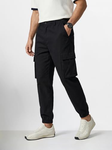 Image of The Indian Garage Co Men Mid-Rise Stretchable Relaxed Fit Cargo Joggers