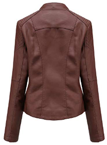 chouyatou Women's String Quilted Shoulder Oblique Zip Moto Pu Leather Biker Jacket3