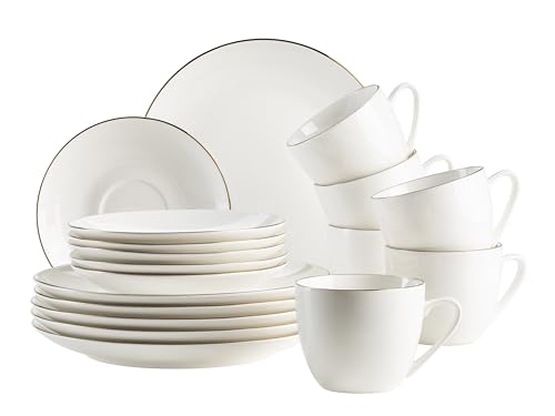 MÄSER Serie Felise, elegantes Kaffeegeschirr für 6 Personen, zeitlos, mit goldenem Rand, Porzellan, weiß