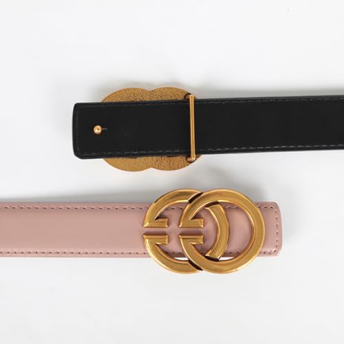 Image of Women's Fashion Classic Metal Buckle Leather Belt with Jeans Dress