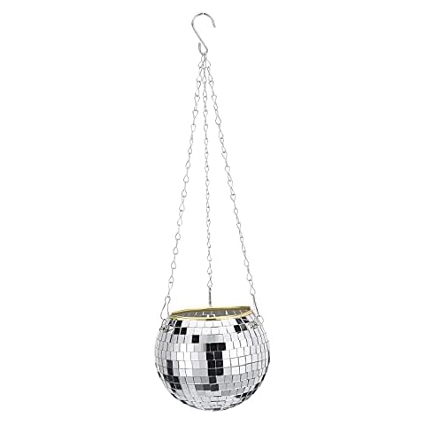 RSTYS Disco Ball Planter,mirror ball flower pot 8 Inch Plant Containers with Replacement Mirrors and Three-Sided Metal Chain Room and Party Decor for Indoor Outdoor Plants Cover
