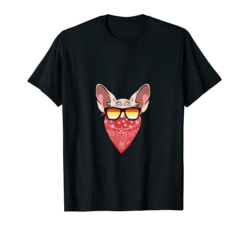 Funny Cute Sphynx Cat Cat In Red Bandana T-Shirt, Black