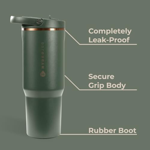 Image of HydroJug Sport - Stainless Steel Tumbler with Straw, Vacuum Insulated, 20oz Leakproof Water Bottle, Ergonomic Design, Reusable, Dishwasher Safe, Rubber Base, Durable for Gym or Outdoors, Pine