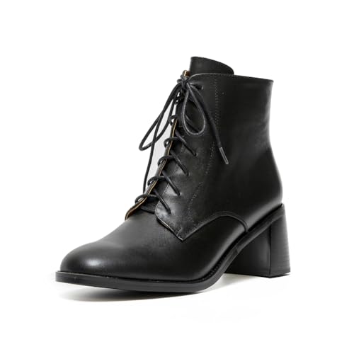 ONEENO Women's Heels Lace-up Leather Ankle Boots