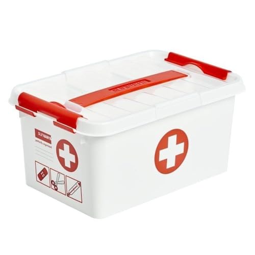 Sunware Q-line Trousse de Secours 9L - 30x20x22,3 cm - Pour les articles de premiers secours - Boite pharmacie blanche et rouge/first aid kit white and red