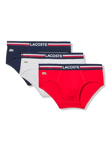 Lacoste Men's Cotton Stretch Tricolor Waistband Briefs, 3-Pack