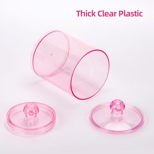 Image of Tbestmax 12 oz & 10 oz Qtip Holder - 4 Pack Restroom Bathroom Organizers and Storage Containers, Pink Plastic Apothecary Jars with Lids for Cotton Swab, Cotton Round Pads, Floss