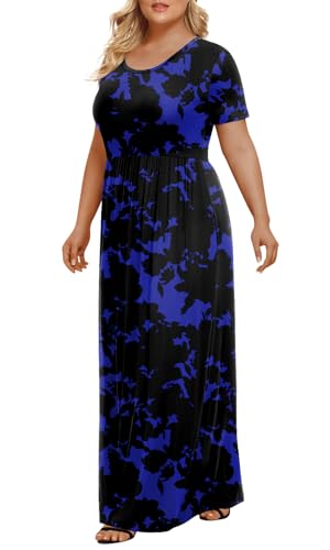 Image of LONGYUAN Women's Plus Size Maxi Dresses Summer Short Sleeve Casual Long Dress 2026 XL-6XL