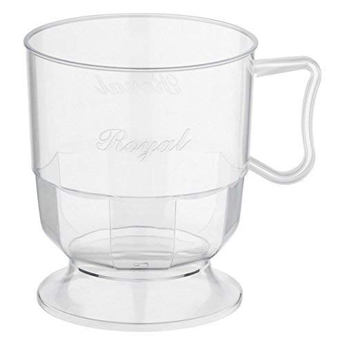 Silverkitchen 12x Henkeltasse transparent 200ml | Plastik Tasse mit Aufschrift Royal | Robustes Geschirr hochwertige Qualität | für Kaffee Tee Glühwein Weihnachtsmarkt Catering