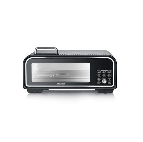 SEVERIN SERICO Horno digital para pizza, horno electrónico para pizzas con función de aire caliente, pantalla digital y carcasa safe-touch, hasta 400°C, 20 programas, interior/exterior, negro, PG 8575