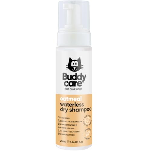 Shampoo Sec sans rinçage à l’Eau d’Avoine pour Chats Buddycare | Shampooing nettoyant en Profondeur pour Chats | Parfum Frais | À l’Aloe Vera et à la...