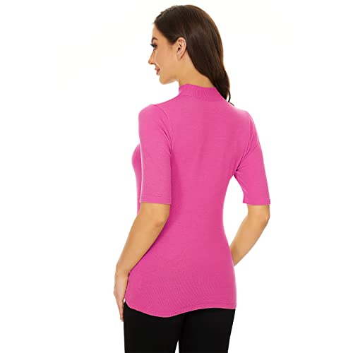 Image of Anbenser Women's Short Sleeve Mock Pullover Sweater Knit Jersey Top Slim Fit