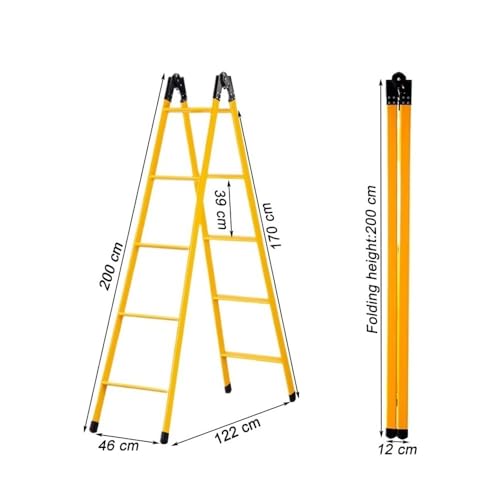 Image of Step Ladder Portable Folding Single-Sided Straight Through Ladder, 2-Meter-high Steel Pipe Telescopic Climbing Ladder(Yellow)