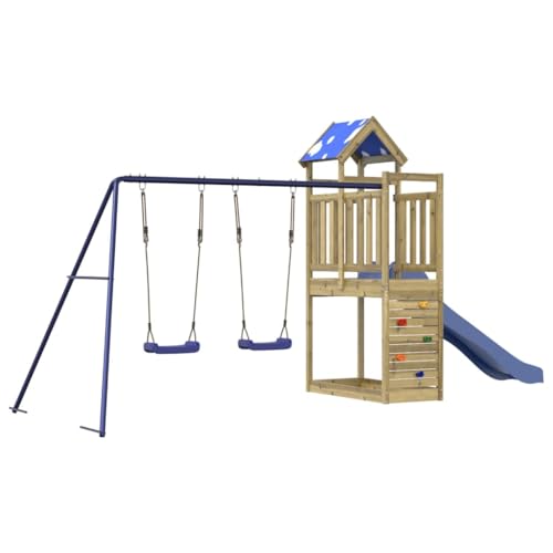 vidaXL Parque Infantil de Exterior Madera de Pino impregnada, Juego de Columpios de jardín, casa de Juegos con Columpio, Juego de Columpio y tobogán