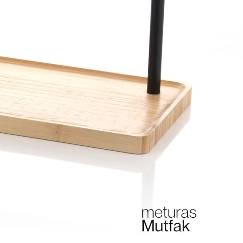 Meturas 3 Katlı Bambu Mutfak Rafı, Metal Ayaklı, Doğal Bambu ve Siyah Renk, Modern Tasarım, 32.5x28x15.5 cm, Mutfak Düzenleyici, Tezgah Üstü Depolama Standı